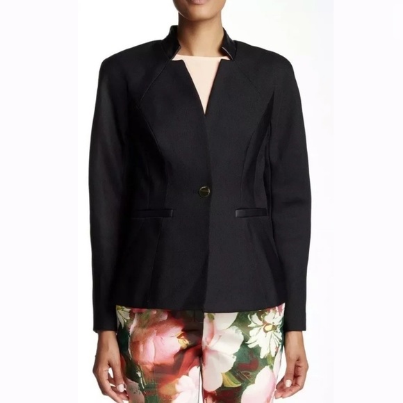 Ted Baker 0 Nomelli Leather Trim Black Blazer - Picture 2 of 8